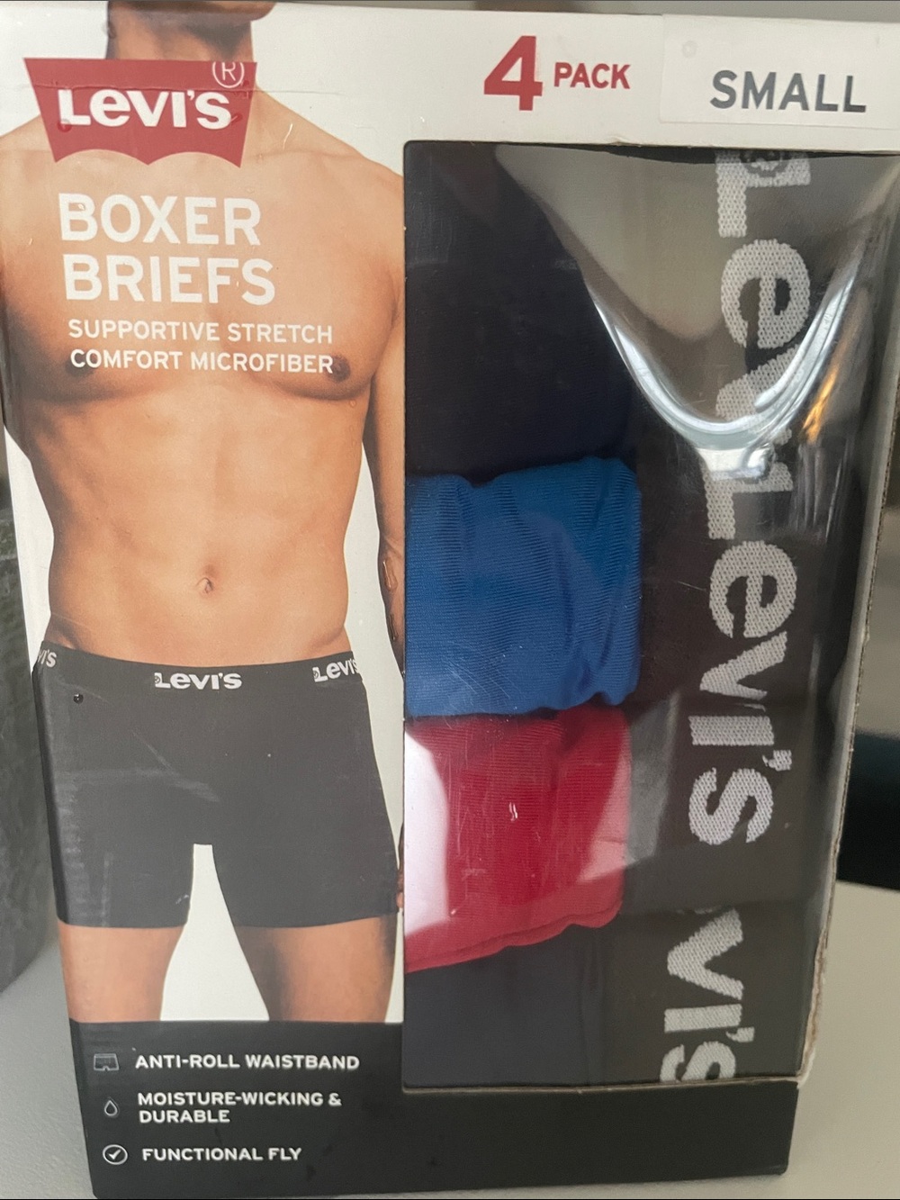 Levi's 4-Pack Men's Boxer Briefs in Black, Blue, and Red